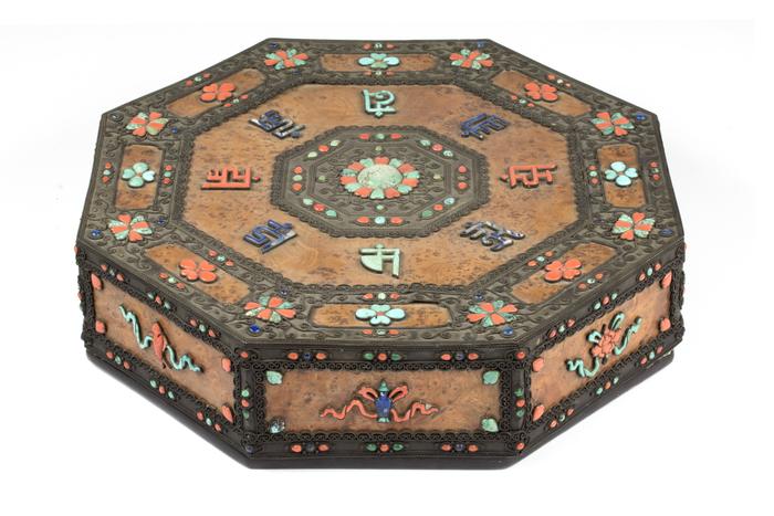 Octagonal Box with Buddhist Symbols and Mantra
