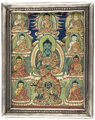 Eight Medicine Buddhas with Yaksha and Two Lamas Eight

