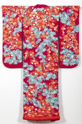 Wedding Kimono with Cherry Blossom and Maple Leaf Design
