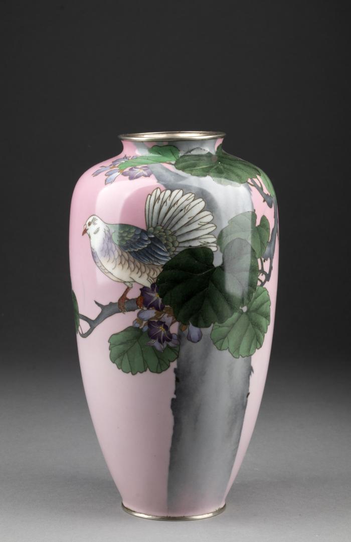 Cloisonne Vase with Bird in a Flowering Tree Design