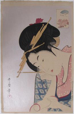 Hanaogi of the Ogiya, from the series Famous Beauties Likened to the Six Immortal Poets