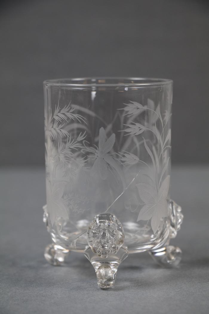 Cordial Glass with Dragonfly and Floral Designs
