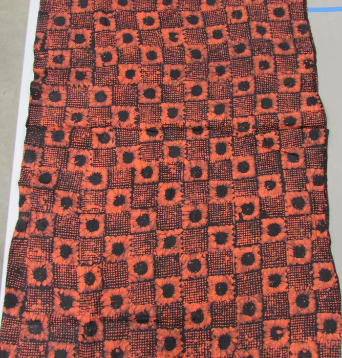 Adire Cloth with Orange Checkerboard Design