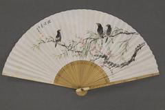 Fan Painting with Birds on a Blossoming Branch