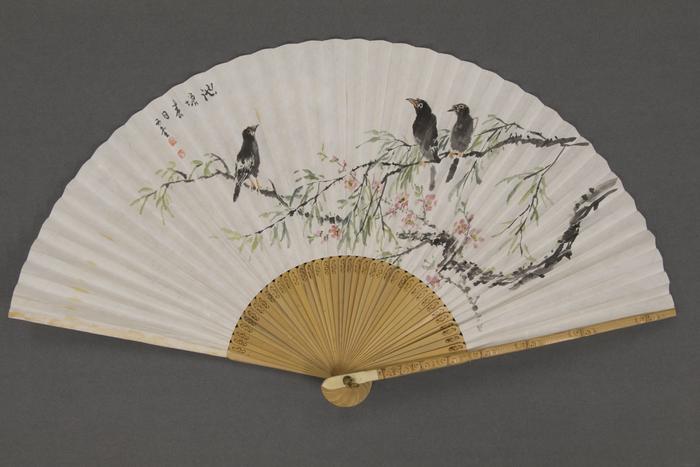 Fan Painting with Birds on a Blossoming Branch