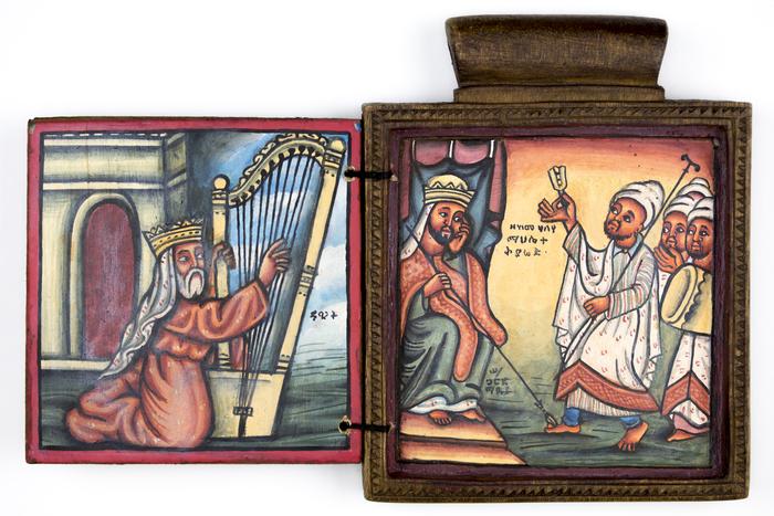 Pendant Icon with Saint Yared and King GebreMeskel and King David with His Harp