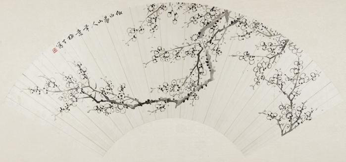 Fan Painting with Flowering Plum Blossoms