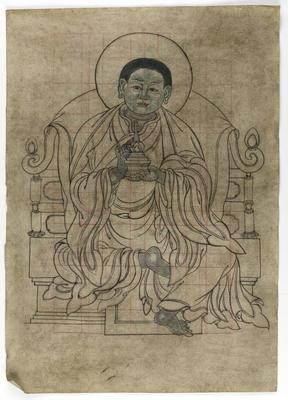 Study Drawing of Mongolian Lama Holding a Stupa