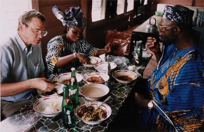 Lamidi Fakeye with Bruce Haight at Inastrate Restaurant - Ibadan, Nigeria